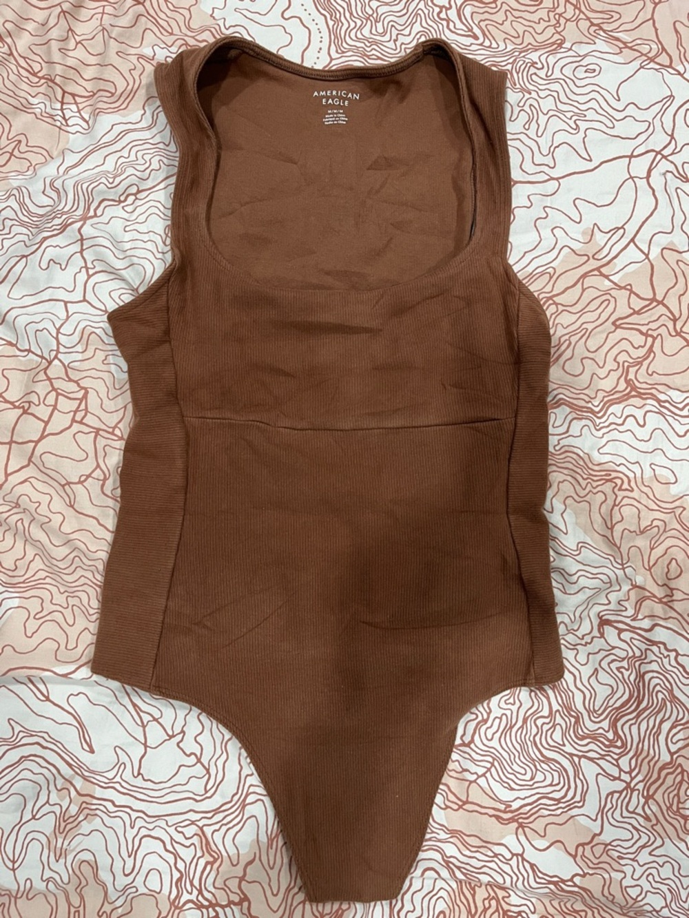 American Eagle Outfitters Brown Ribbed Scoop-Neck Bodysuit